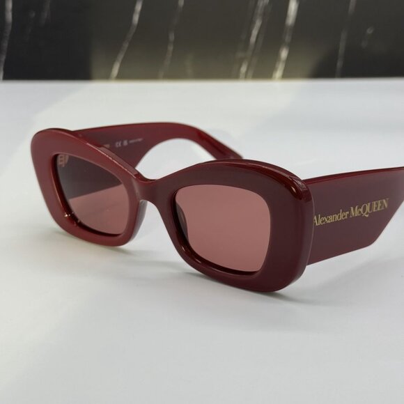 NEW AM0434S 006 ALEXANDER MCQUEEN BURGUNDY CAT EYE WOMEN SUNGLASSES - Picture 4 of 11